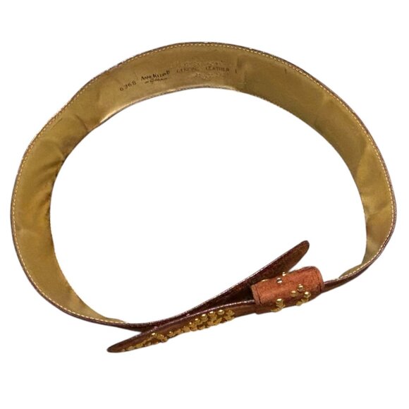 VINTAGE Y2K Studded Gold Heart Suede Hip Belt L Low Slung 90s Anne Klein Boho - Picture 8 of 11